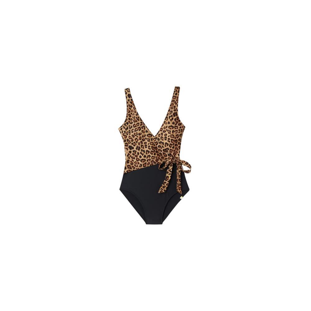 summersalt Leopard Print Wrap One-Piece Bikini in Brown and Black NWOT